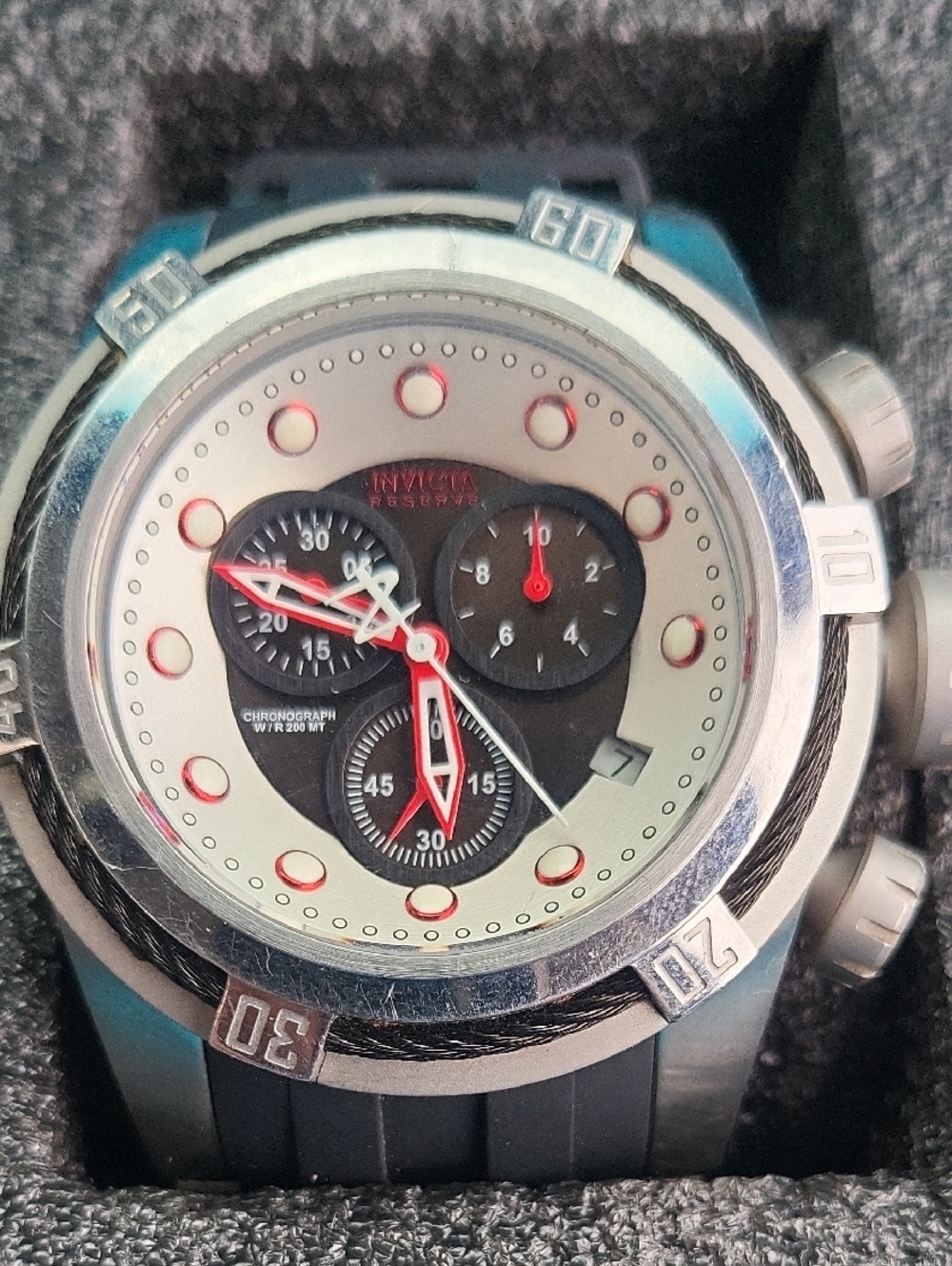 Invicta Silver and Black Chronograph with Red Accents